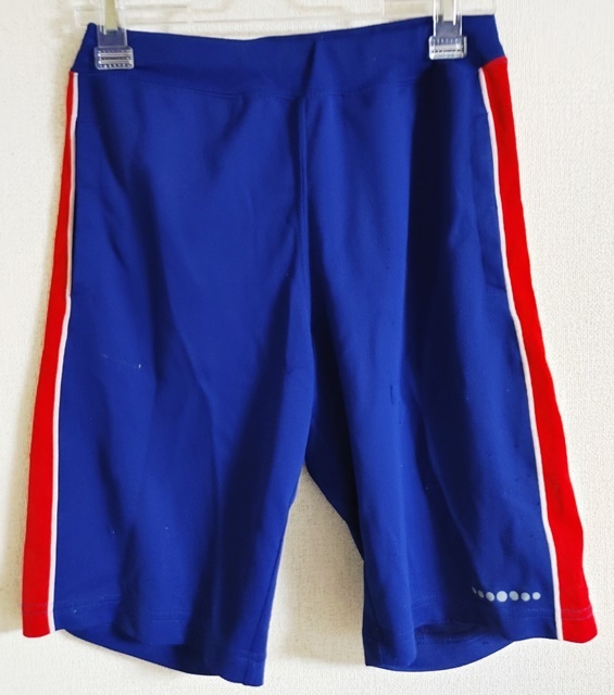 140㎝位 UNIQLO ユニクロ 半ズボン トレーニングパンツ ウエスト総ゴム 青×赤 ポリエステル100%拍卖