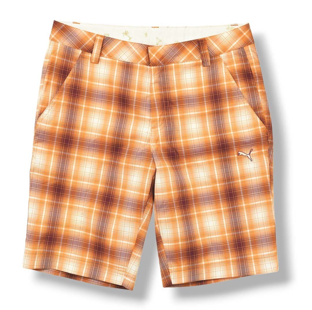 ★美品! 清涼 快適 プーマ PUMA ショート パンツ M チェック柄 オレンジ 刺繍 ロゴ ハーフ ショーツ スポーツ カジュアル ウェア メンズ★拍卖