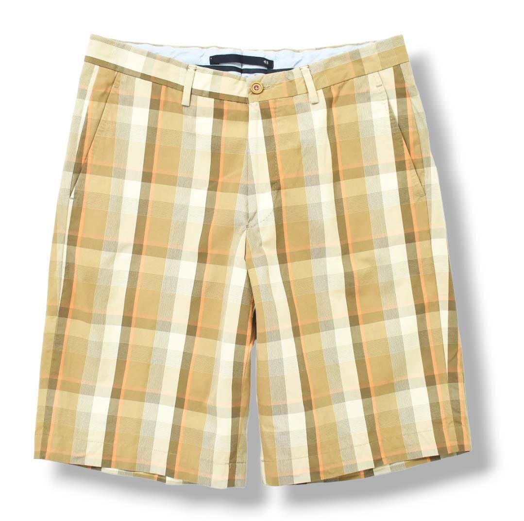 ★美品 イタリア製 ヴィガーノ VIGANO ショーツ 48 L相当 チェック柄 ブラウン ショート ハーフ パンツ カジュアル ウェア メンズ 男性用★拍卖