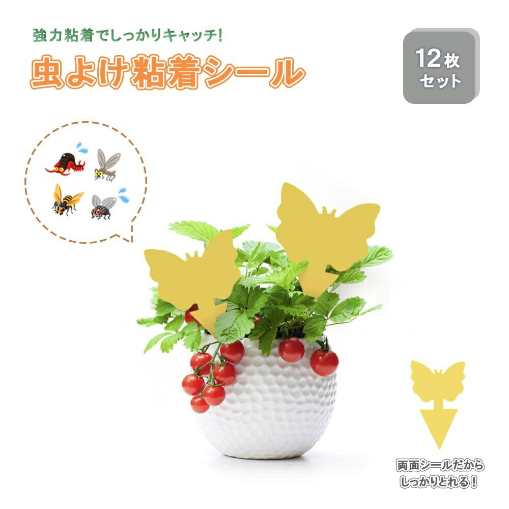 【12枚セット】虫よけ 蝶々型 粘着 シート 粘着シート 12枚セット ストロング 黄色 虫取り 虫とり 両面テープ 強力テープ 害虫捕獲 捕虫拍卖