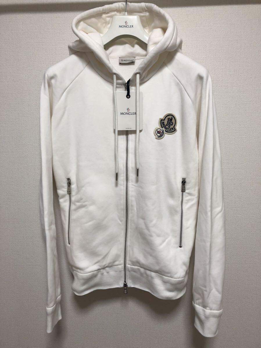 未使用 MONCLER MAGLIA CARDIGAN パーカー ホワイト系 M 正規品 送料無料 ワッペン スウェット フード プルオーバー 白 トレーナー拍卖