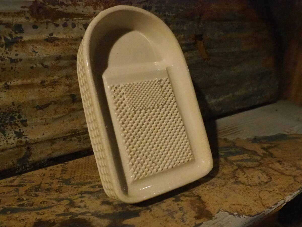 【陶製おろし器】デッドストック未使用品大根おろし古道具アンティーク骨董インテリアおろし金インダストリアル昭和レトロ食器ブルーガラス拍卖