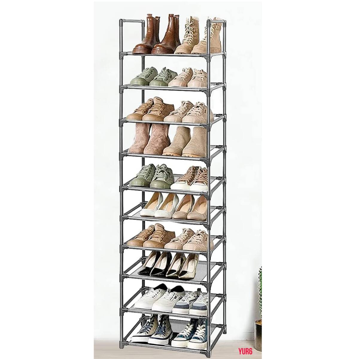 シューズラック 靴だな 10段 靴箱 耐久性 DIY可能 インテリア 整理 整頓 収納 玄関 18~20足収納可 簡単組み立て 省スペース グレー拍卖