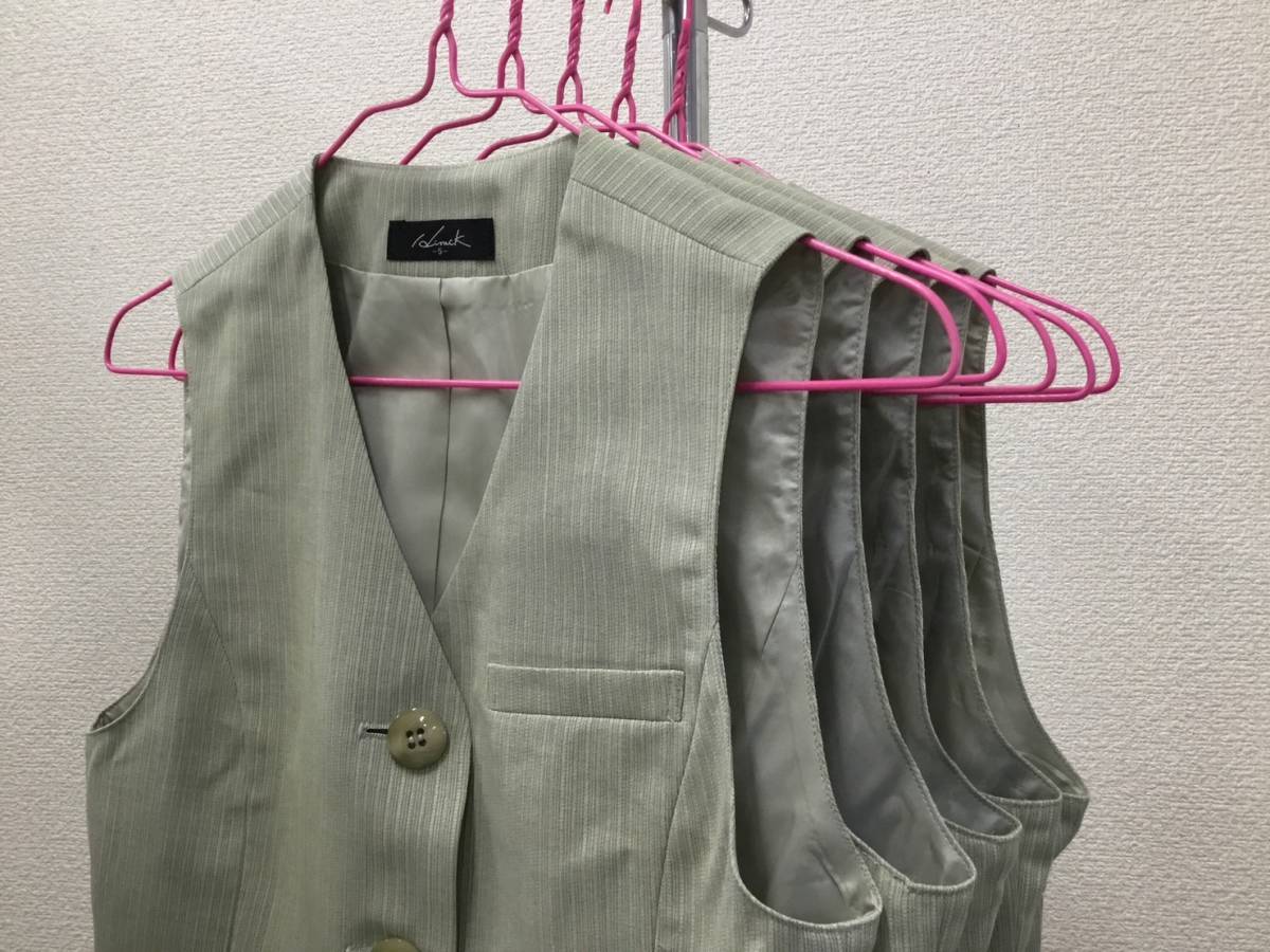 5755-130B 新品【HINUCK】オフィスウェア ベスト 5号 5枚/ハイナック/グリーン系/オールシーズン/事務服/OL/受付/制服/小さいサイズ拍卖
