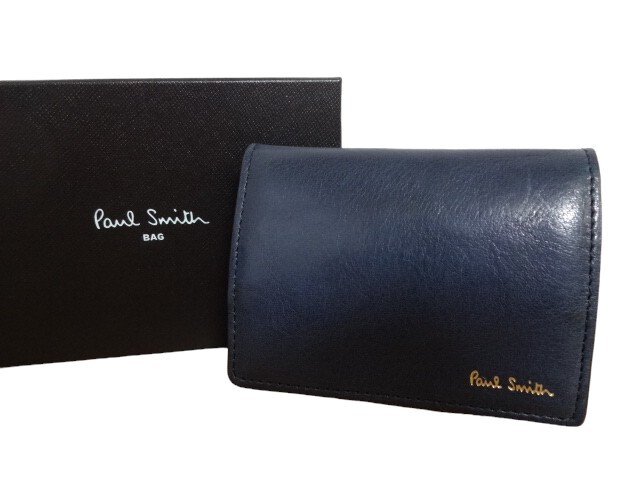 新品未使用 正規品 ポールスミス Paul Smith コインケース カードケース BOX型小銭入れ ネイビー サプルべジタン 牛革 箱あり PSQ040-31拍卖
