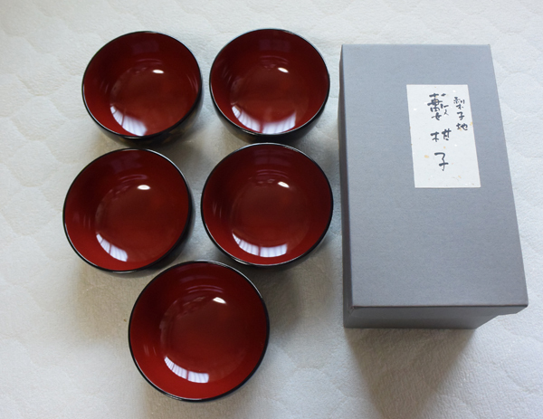 会津塗り 梨子地 藪柑子 お吸物椀 5点セット(1)拍卖