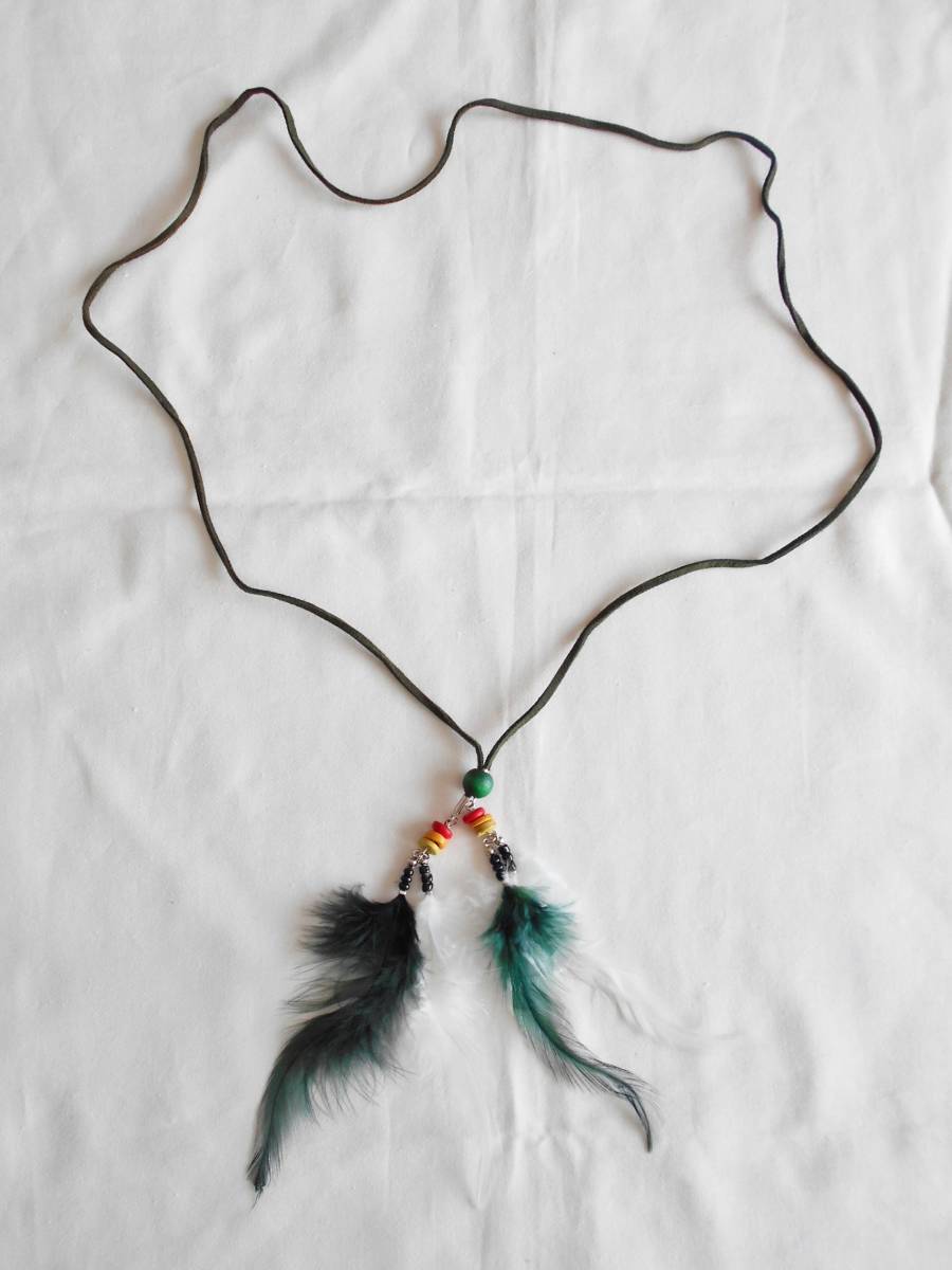 ●美品●グリーン&ホワイトの羽が付いたネックレス、ペンダント 拍卖