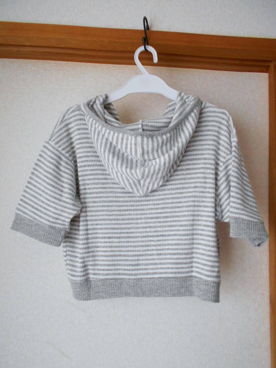 ★美品★パーカーが付いたボーダー柄のシャツ・上着 半袖・夏物 グレー色 ☆ビーチやプールなどで・・拍卖