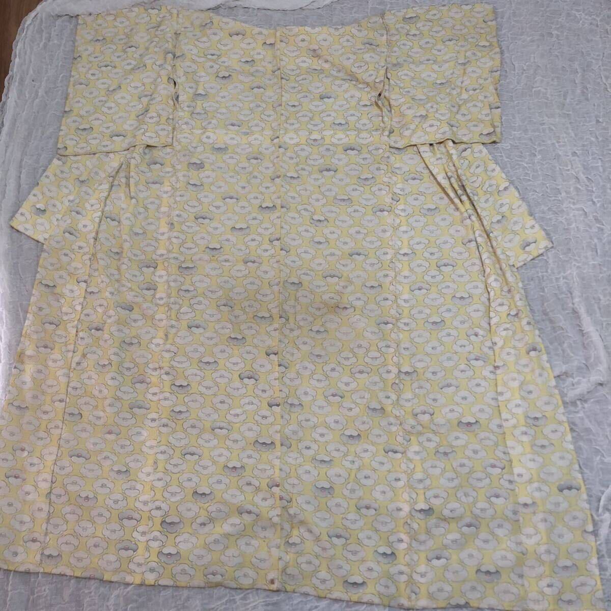 単衣 小紋 イエロー系 総柄 花柄 正絹 着物 和装 和服 ★1000拍卖