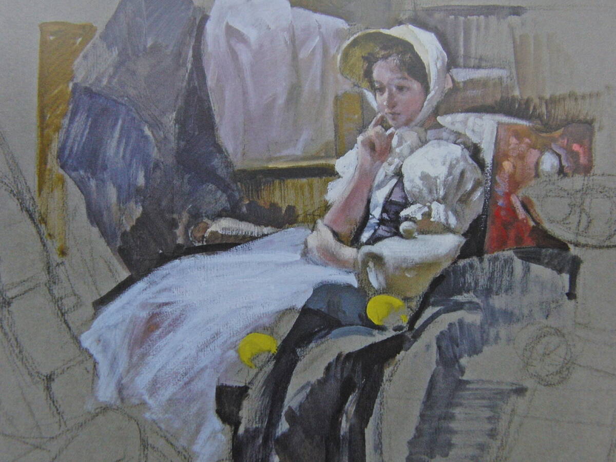 吉野谷幸重、【白いドレス】、希少な額装用画集より、厳選、新品額装、マット額装付、状態良好、日本人画家拍卖