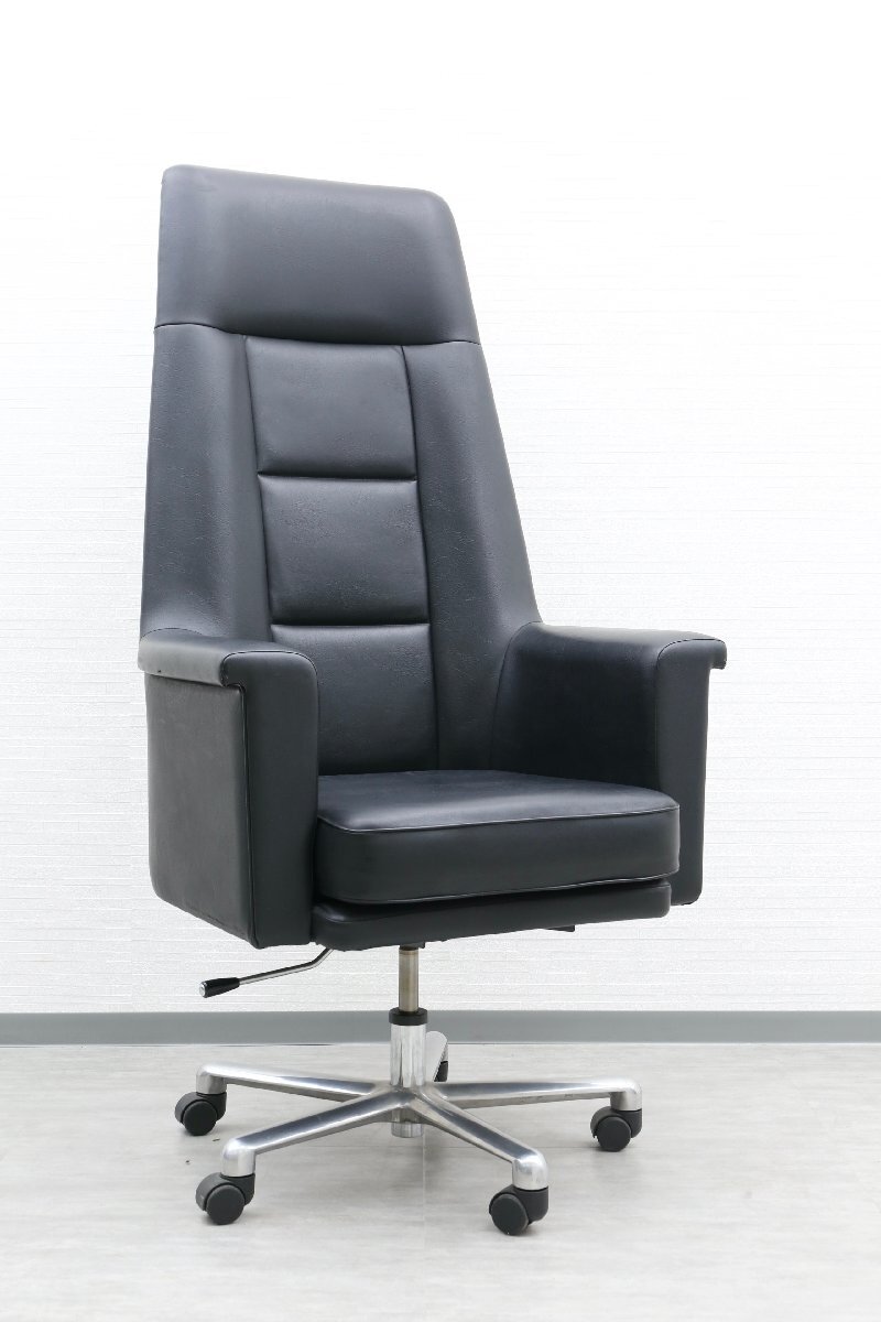【H0298】★カリモク★オフィスチェア★シングルチェア★チェア★椅子★昇降式★イス★ハイバック★合皮★ブラック★キャスター付き★★拍卖