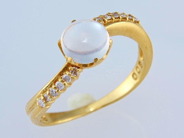 ★☆見て!K18ムーンストーンダイヤリング指輪10号!MJ-1479拍卖