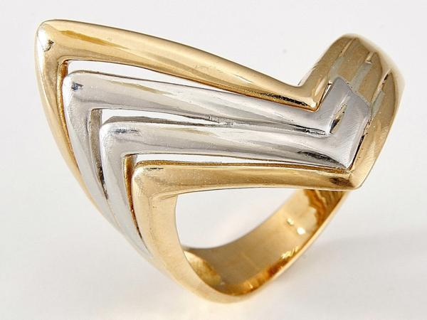 ★☆見て!K18金×Pt900プラチナV字リング指輪11号!MJ-1723拍卖