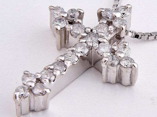 ★☆K18WGイタリア製ダイヤ0.16Ct十字架クロスネックレス40cm!MJ-1832拍卖