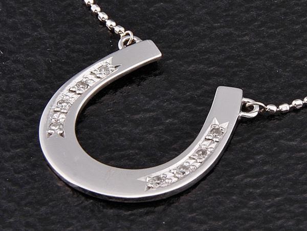 ★☆見て!K14WG金イタリア製天然ダイヤ0.035Ct馬蹄型ネックレス40cm!MJ-2039拍卖