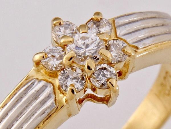 ★☆K18金×Pt900雪の結晶ダイヤ0.23Ctリング指輪11号!MJ-1818拍卖