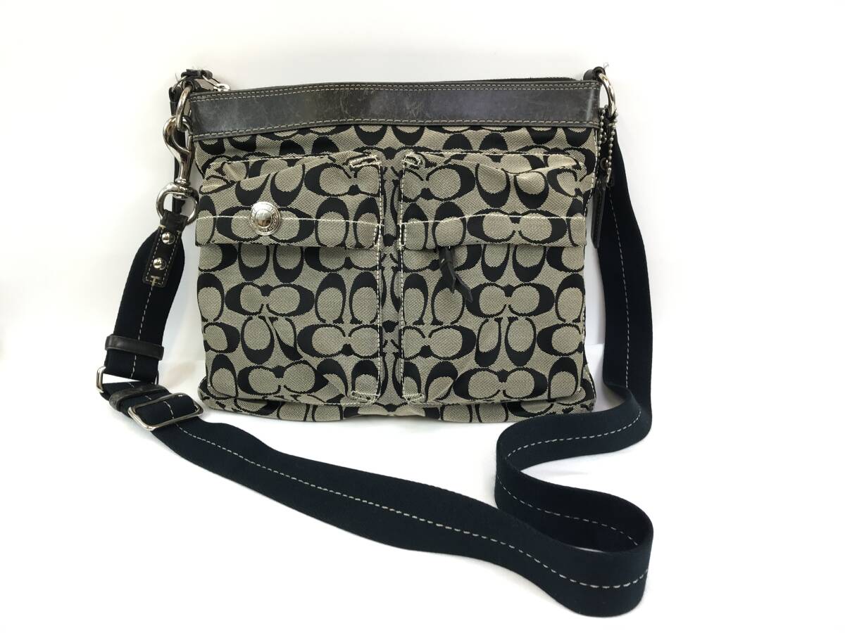 COACH(コーチ) シグネチャー ロングショルダーバッグ 斜め掛け ブラック キャンバス×レザー #202822-23拍卖
