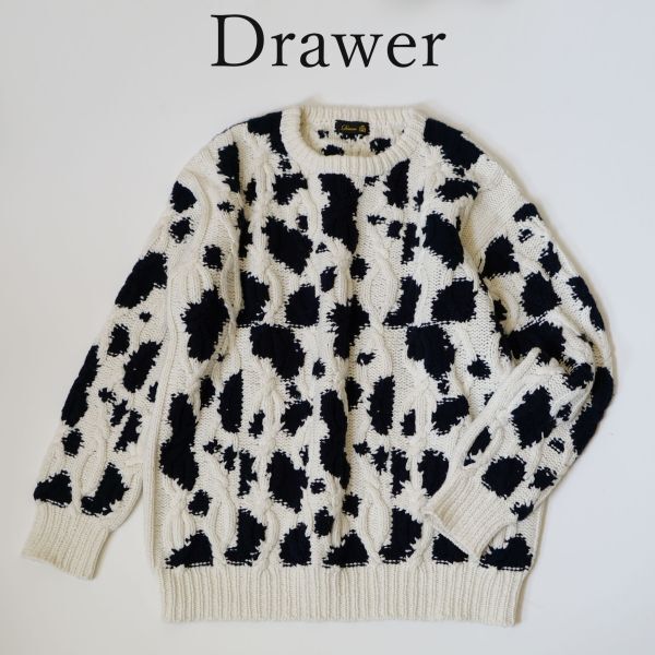 ドゥロワー Drawer ニット ウール ハンドケーブル ブラック ホワイト拍卖