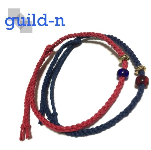 guild-n ★ ペア 2点セット レッド&ネイビー 赤 紺色 中細 コード ヘンプ 麻 アンクレット ブレスレット ミサンガ おそろい拍卖