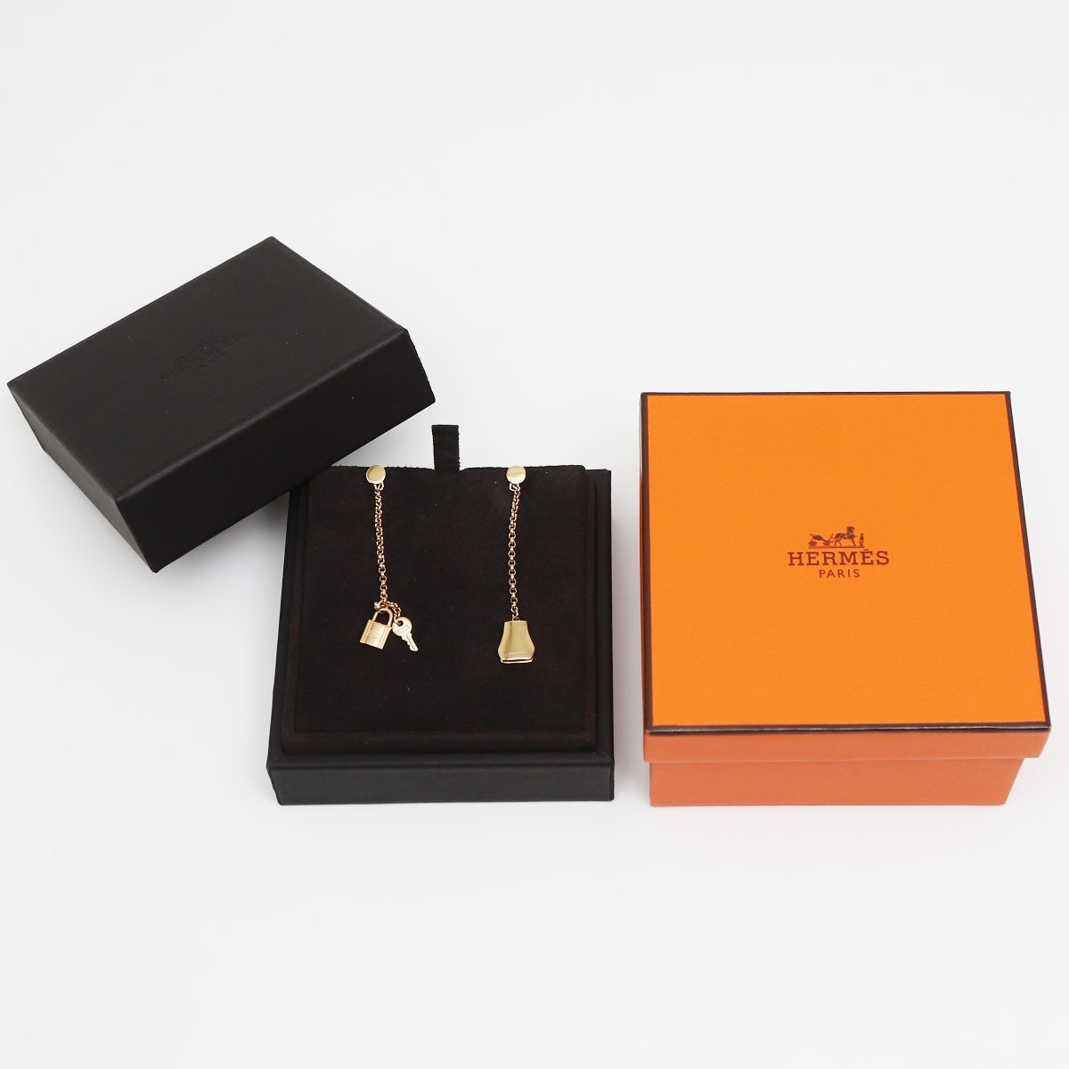 中古品 エルメス ケリー クロシェット ピアス AU750PG K18 ピンクゴールド拍卖