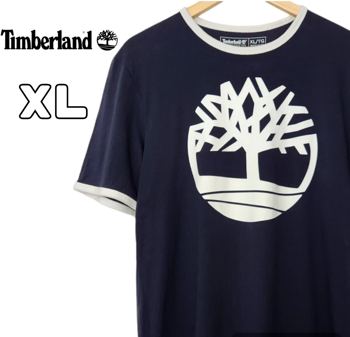 Timberland ティンバーランド リンガーネックTシャツ ビッグロゴ プリントロゴ 古着 XL拍卖