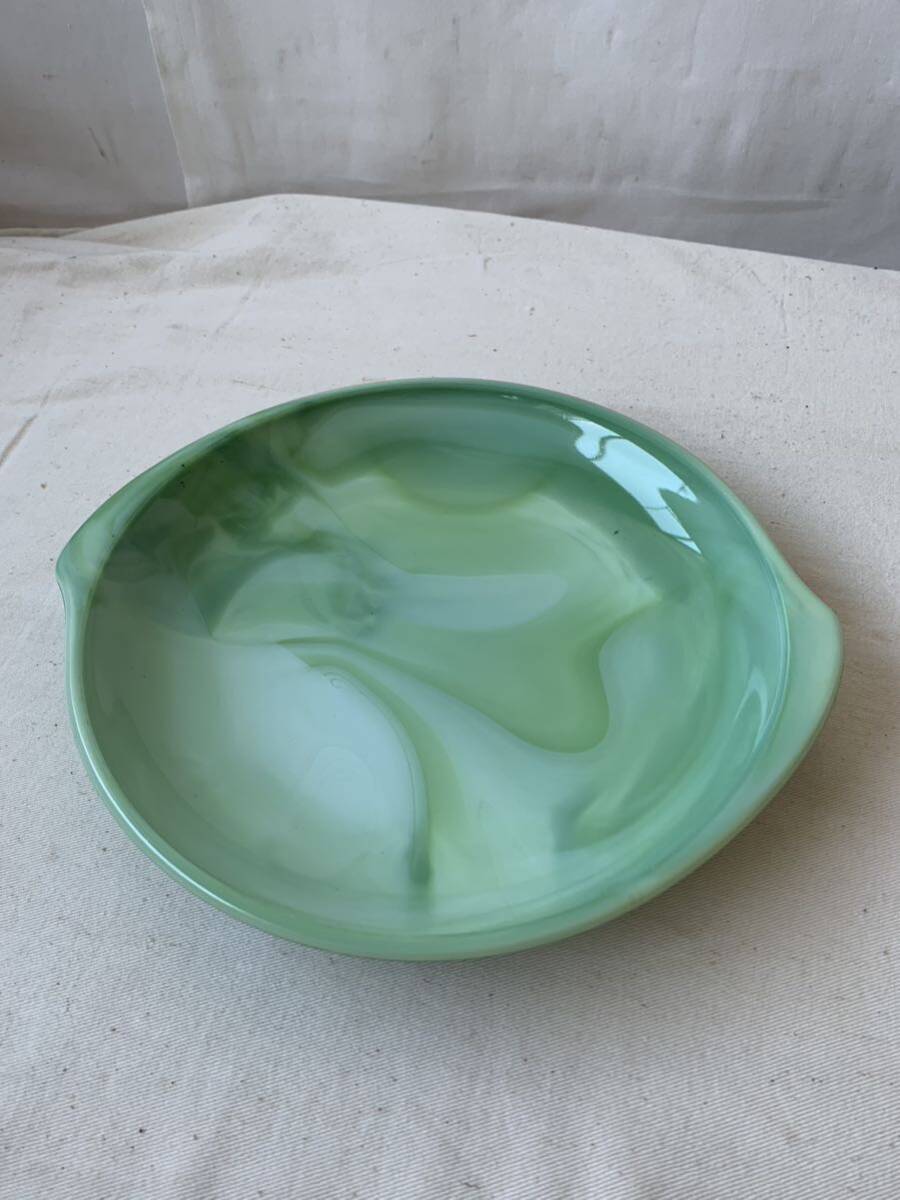 デッドストック マーブルデザインが素敵なガラス製プレート 小物入昭和レトロアンティークビンテージ古道具インテリアディスプレイ什器飾り拍卖