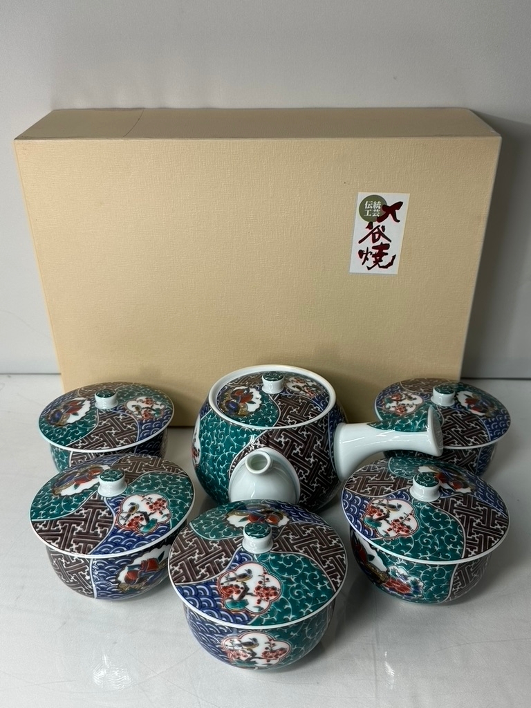 九谷焼 蓋付茶器 小紋おしどり 6点セット拍卖