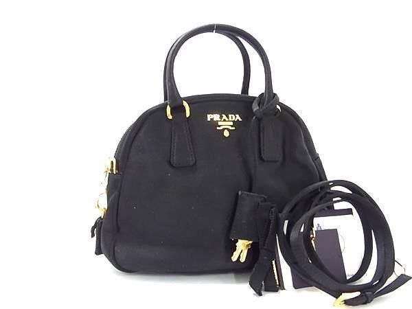 ■極美品■ PRADA プラダ BL0444 サテン 2WAY ハンドバッグ ショルダー クロスボディ ミニバッグ レディース ブラック系 AY1616拍卖