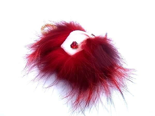 ■新品同様■ FENDI フェンディ ファー カラーストーン ハート キーリング キーホルダー チャーム レディース レッド系 FA0540拍卖