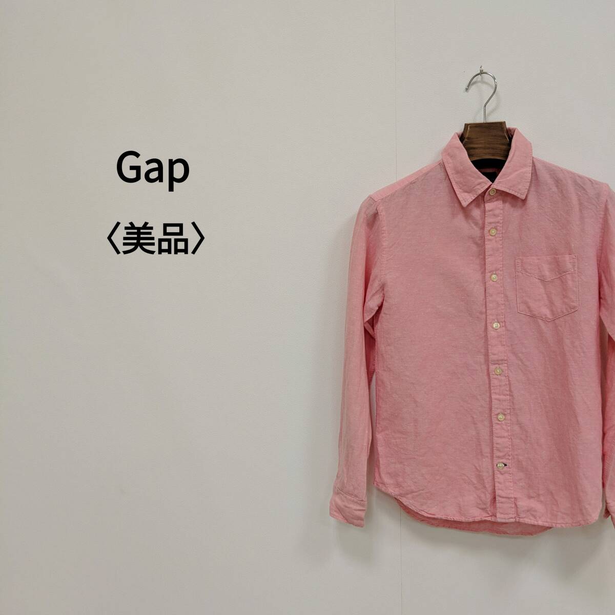 (V1-0735)Gap ギャップ リネンコットンシャツ ピンク メンズ拍卖