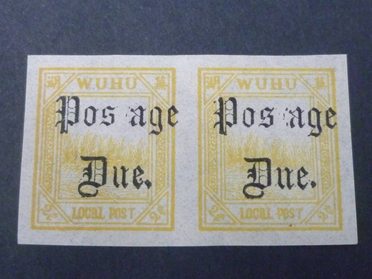 22 M №111 旧中国切手 蕪湖書信館 1896年 JPS#LP276 「水田」図 2c 「T」モレ 無目打ペア 未使用NH・VF 拍卖