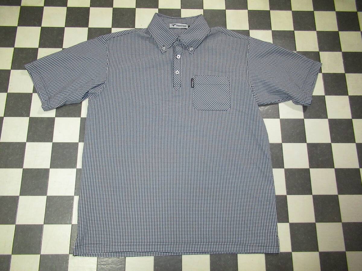 ★TOURSTAGE /ツアーステージ★良品 L シアサッカー ギンガムチェック半袖プルオーバーシャツ ブラック/ホワイト拍卖