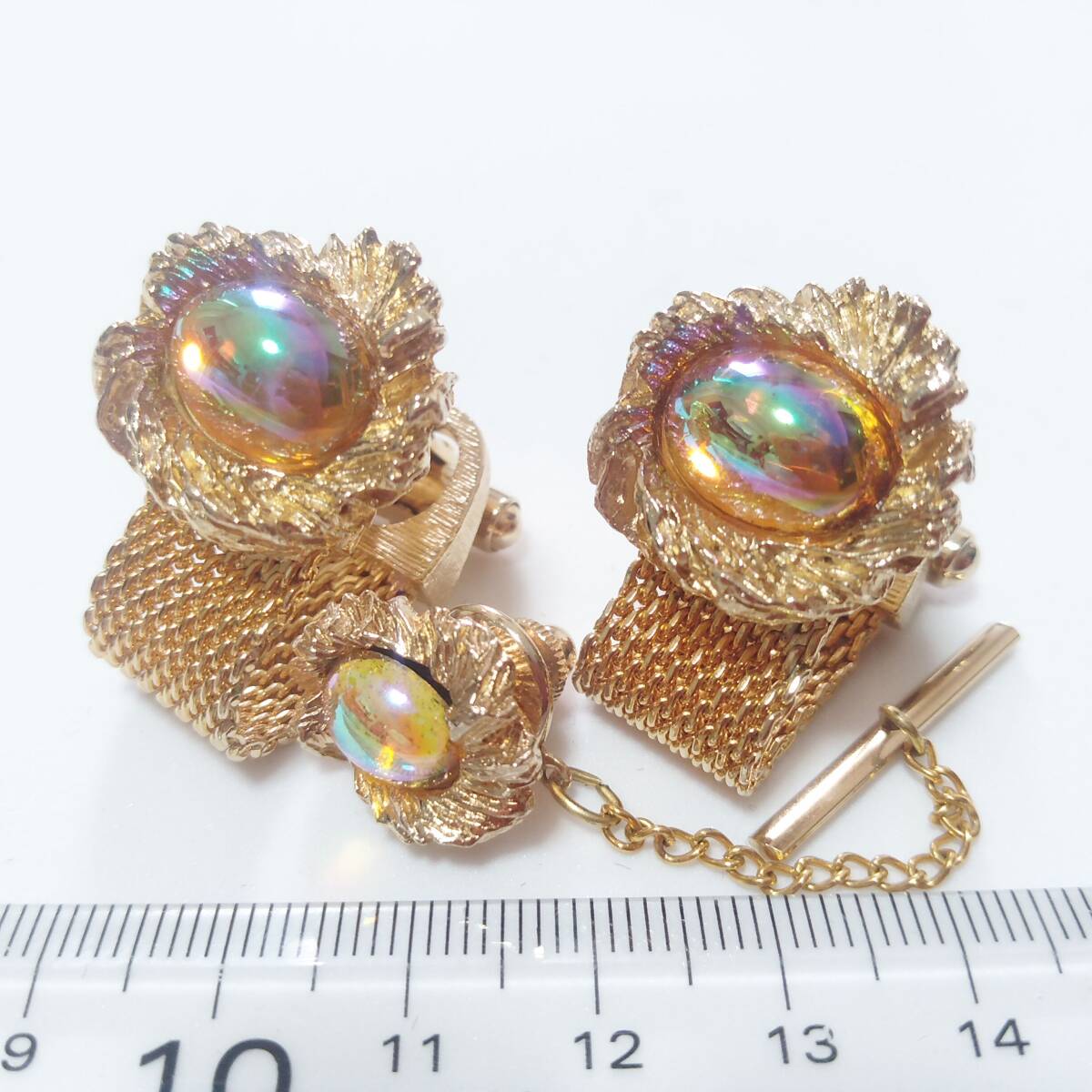 ◇CW74 カフリンクス カフス ボタン ゴールド ラップアラウンド ネクタイピン ベルト メッシュ チェーン アクセサリー 送料無料 拍卖