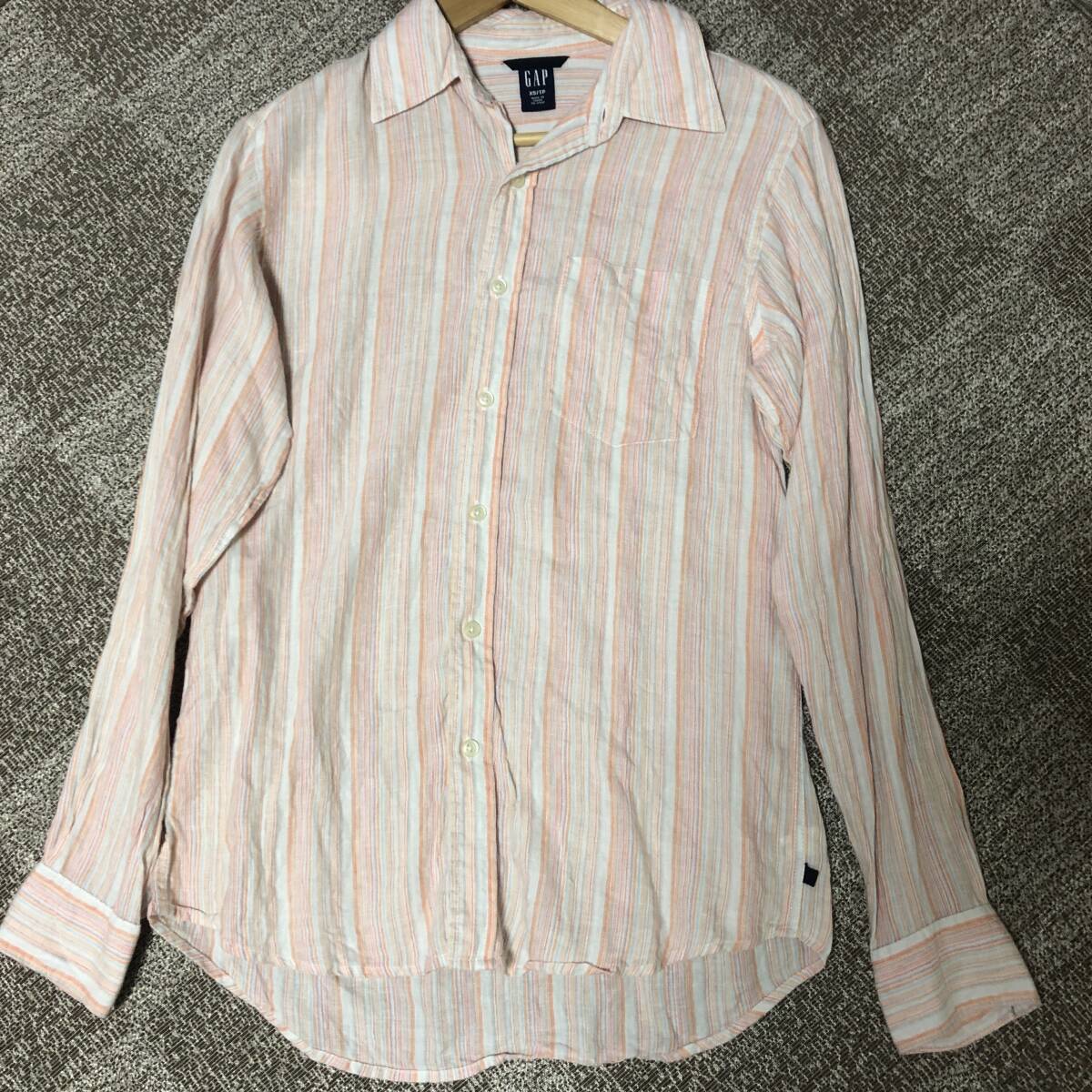 GAP ギャップ 薄手 長袖シャツ リネン100% ピンクストライプ拍卖
