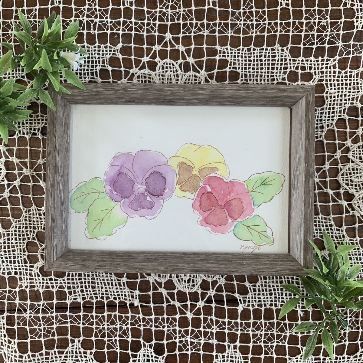 nyago 水彩画 パンジー 花 春 絵 絵画 イラスト 手描きイラスト 植物画 ボタニカルアート アート インテリア 画家 真作 原画 直筆 シンプル拍卖