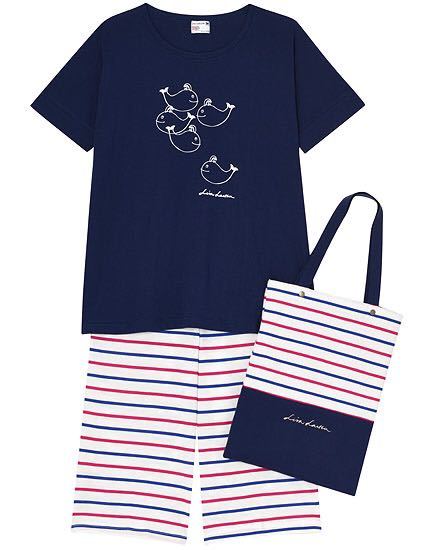 wacoalワコール リサラーソン ボーダー トリコロール くじら バッグ付き パジャマ L拍卖