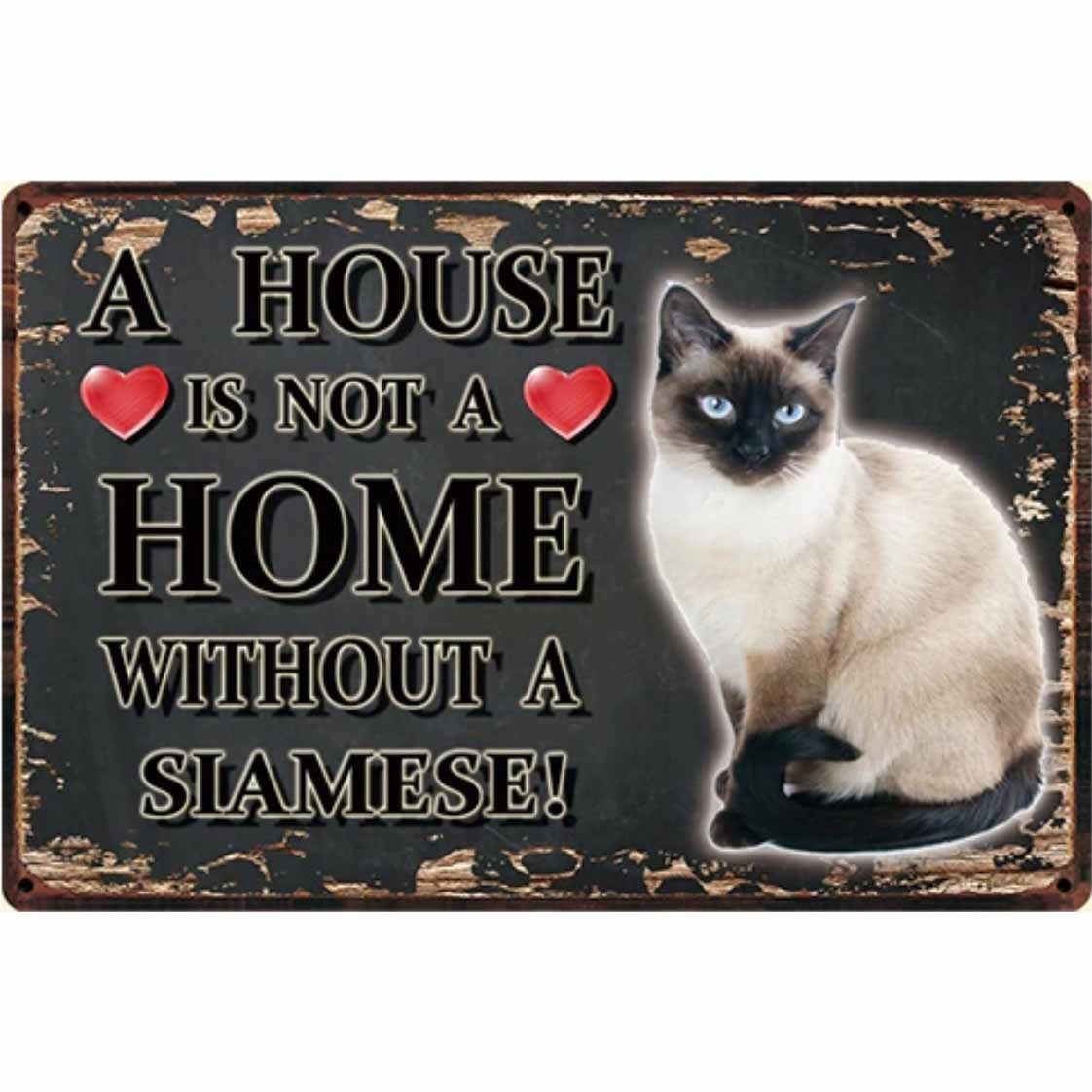 A3384 メタル サイン 金属 ブリキ 看板 プレート アート パネル 店 カフェ 注意 危険 動物 ペット HOME シャム 猫【3236】拍卖
