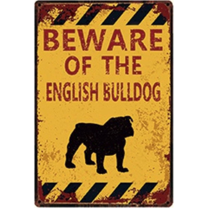 A2771 メタル サイン 金属 ブリキ 看板 プレート パネル 注意 警告 防犯 動物 ペット 犬 番犬 猛犬 ブルドッグ 【4623】拍卖