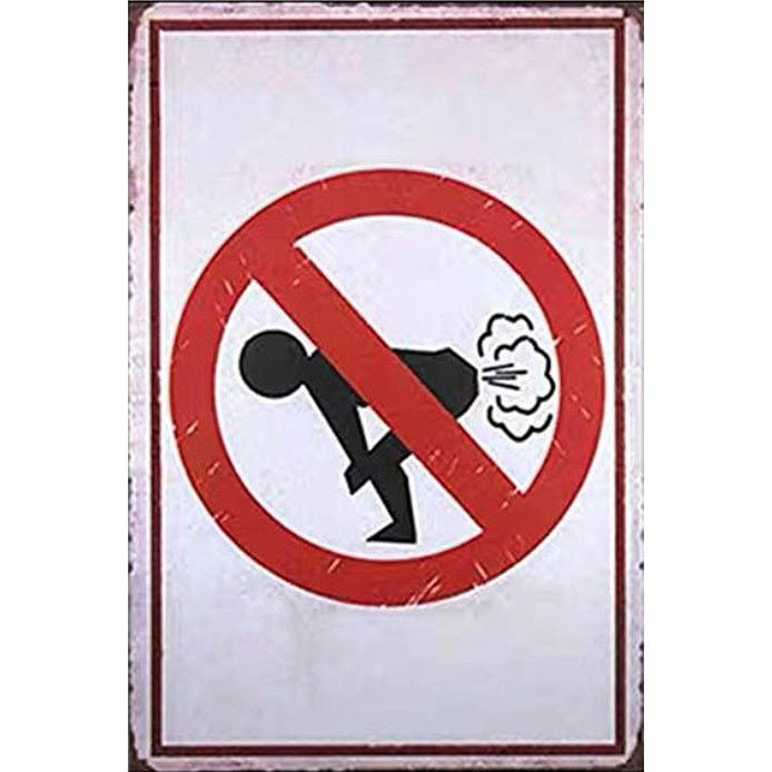 A186 メタル サイン ブリキ 看板 金属 製 プレート パネル ジョーク 店 ピクト マーク 男 女 トイレ おなら ダメ 放屁 禁止【D拍卖