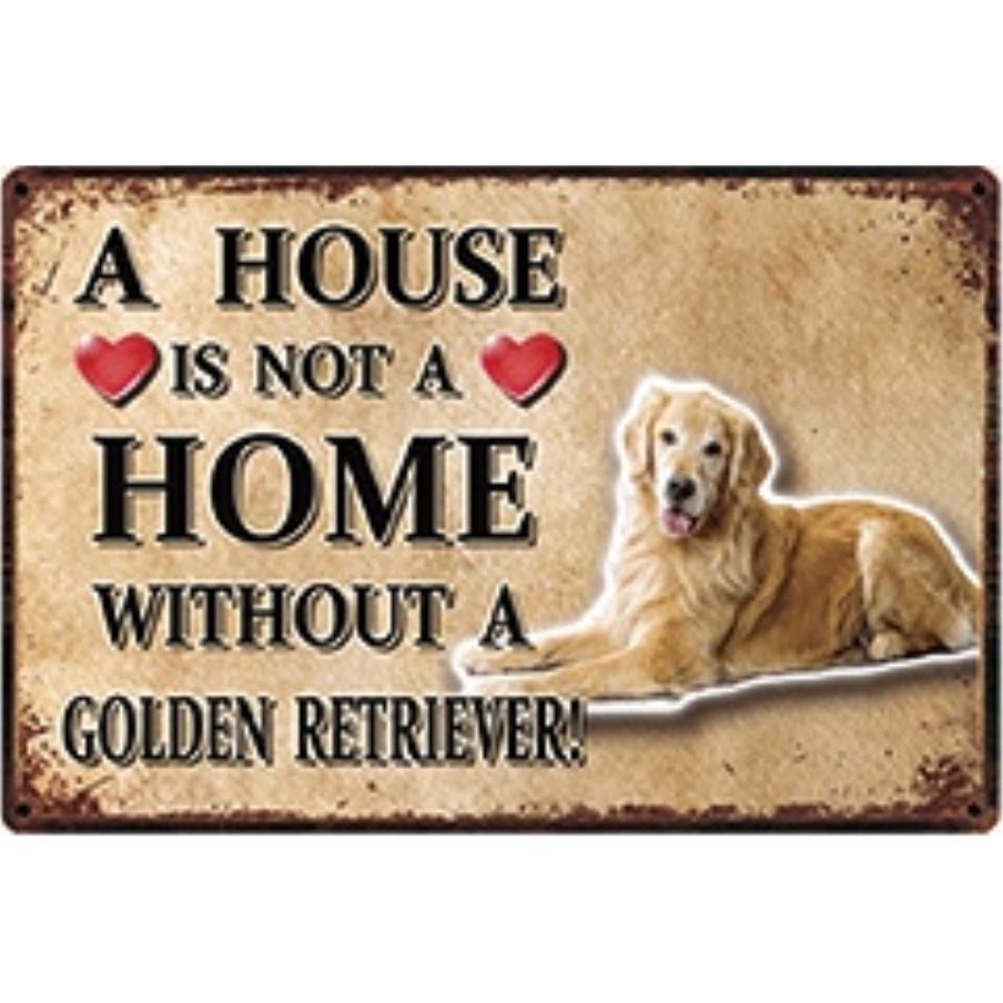 A3107 メタル サイン ブリキ 看板 金属 製 プレート パネル 店 注意 警告 動物 ペット 犬 番犬 ゴールデン レトリバー 3904拍卖