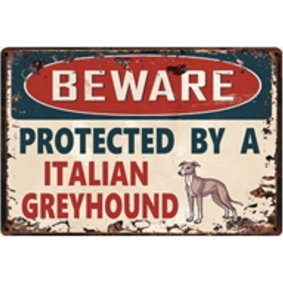 A2797 メタル サイン ブリキ 看板 金属 プレート 注意 警告 危険 防犯 動物 ペット 猛 犬 イタリアン グレイハウンド 4651拍卖
