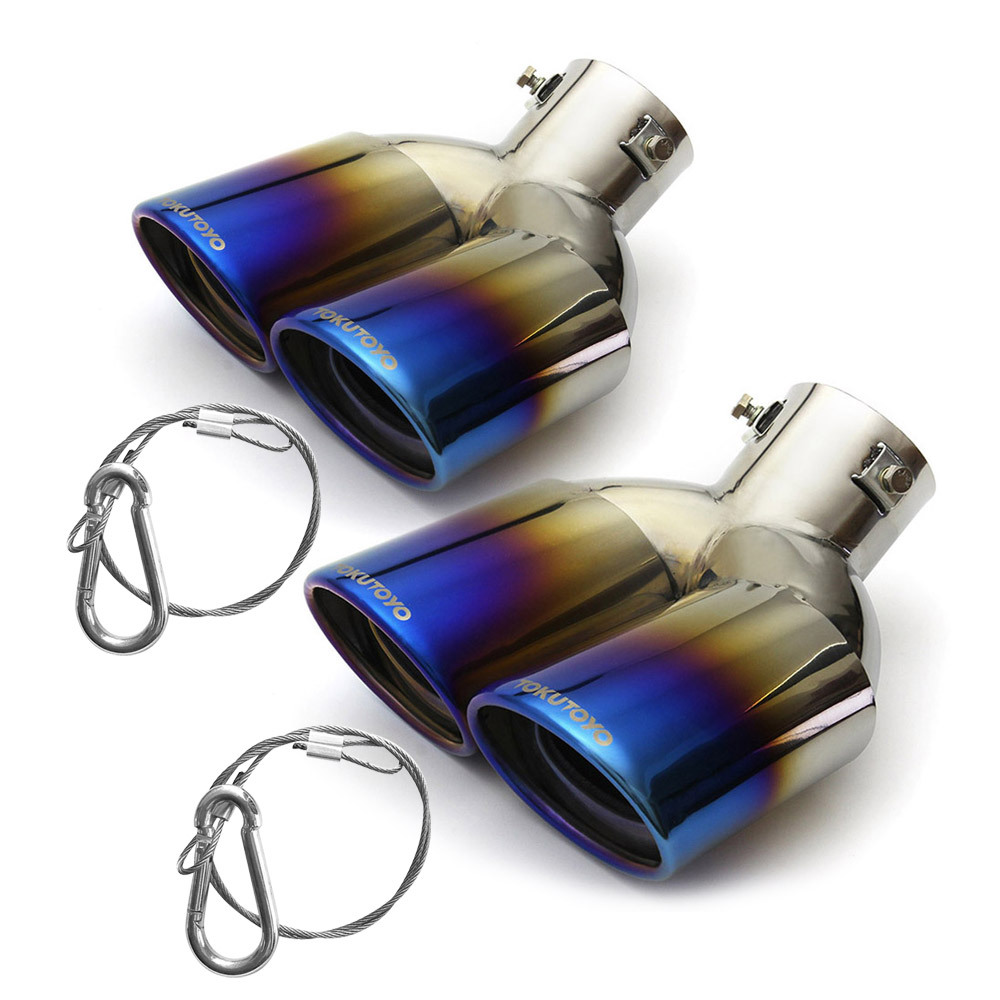 「脱落防止ワイヤー付き」マフラーカッター 約36mm~51mmのマフラー適用 チタン焼き 下向き 2本出し オーバル ステンレス製 外装 2個拍卖