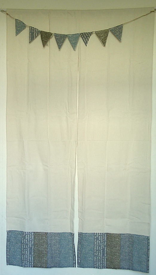 ガーランド付綿のれん幅85x150cm/ブルーyuni-79799拍卖