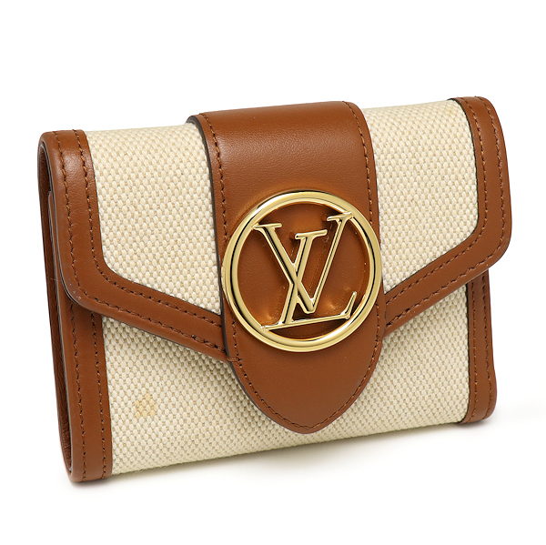 ルイヴィトン ポルトフォイユ ポンヌフ コンパクト M81393 ベージュ×ブラウン 三つ折り財布拍卖