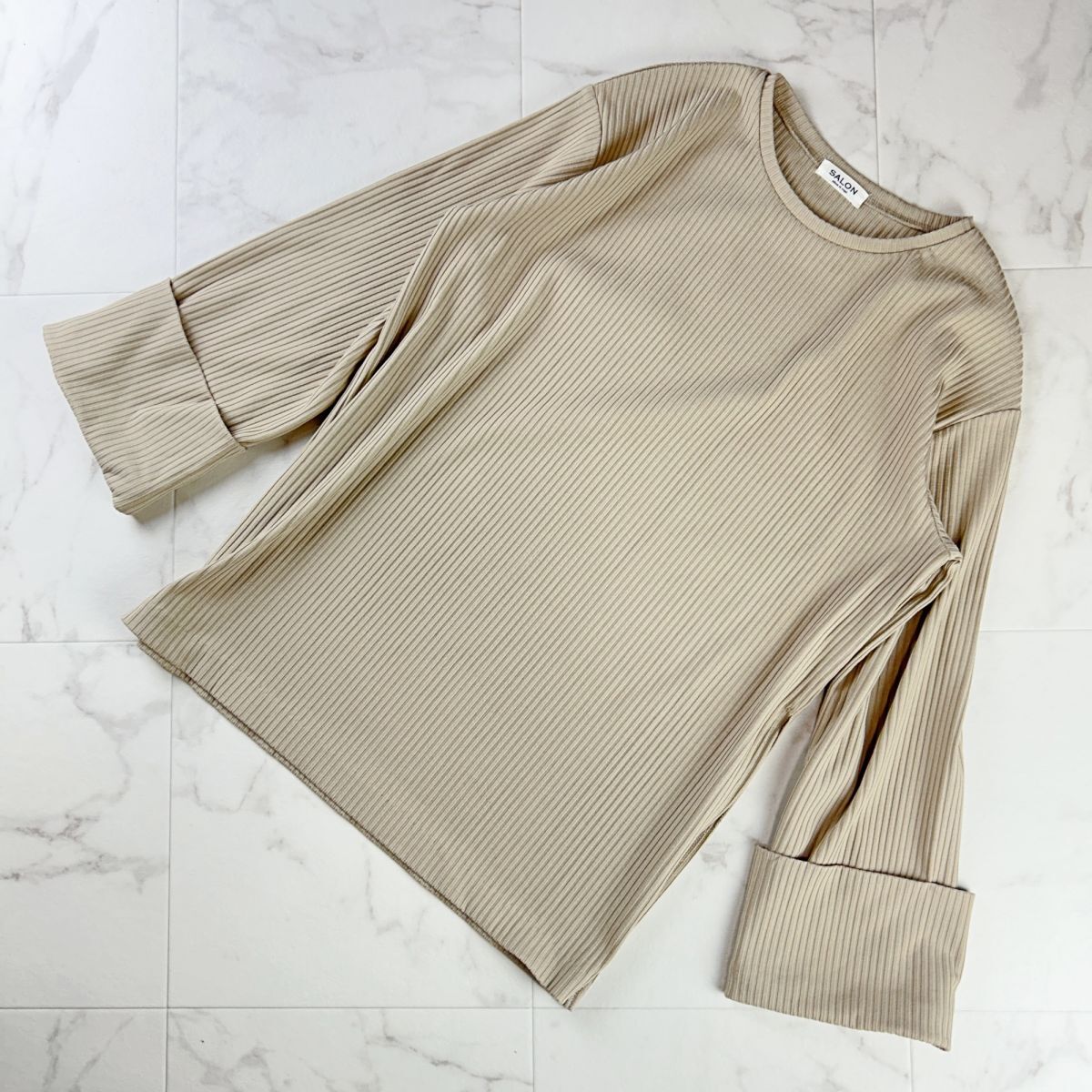 美品 SALON adam et rope' サロン アダム エ ロペ リブ 袖フレア 長袖カットソー トップス レディース ベージュ サイズF*PC208拍卖