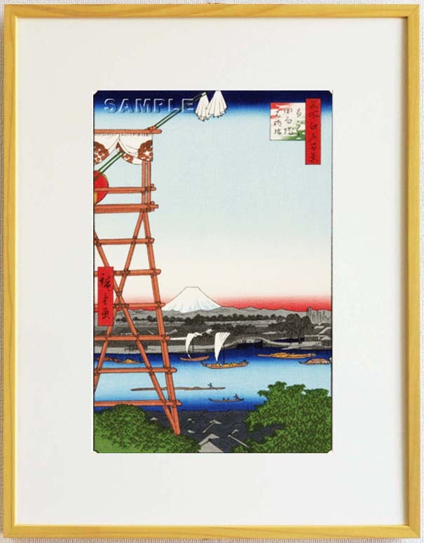 真作保証 東京都伝統工芸品 額装 歌川広重 木版画 #005 両ごく回向院元柳橋 初版1856-58年頃 広重の世界を唸らせた名構図!拍卖