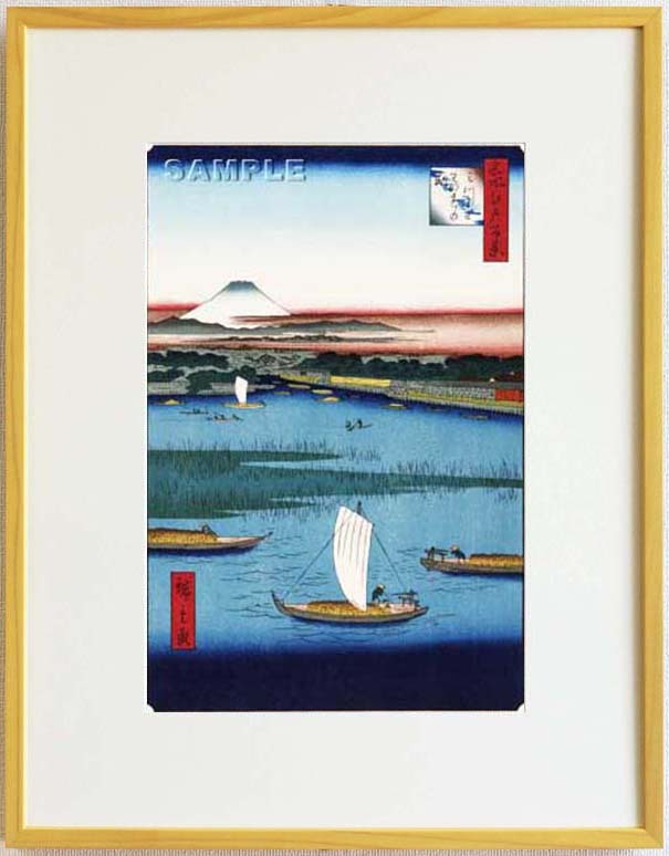 真作保証 東京都伝統工芸品 額装 歌川広重 木版画 #057 三つまたわかれの渕 初版1856-58年頃 広重の世界を唸らせた名構図!拍卖