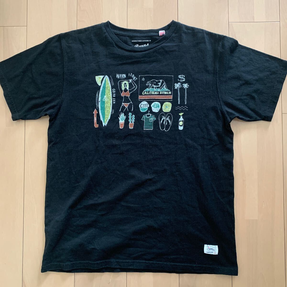 【Barns outfitters】バーンズ アウトフィッターズ プリント半袖Tシャツ ブラック USA製 Lサイズ California拍卖