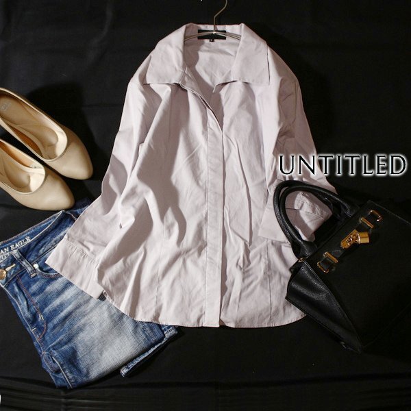 美品 UNTITLED アンタイトル 綺麗め クォータースリーブ コットン シャツ 9号 M 春 夏 24B05拍卖