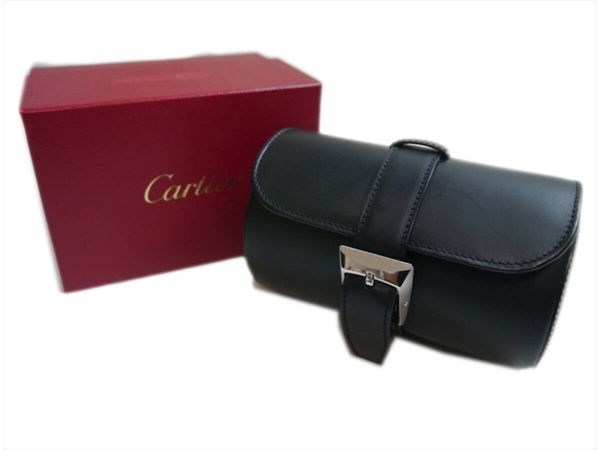 極上品 カルティエ 時計ケース ジュエリーケース レザー パシャ ブラック トラベルケース拍卖